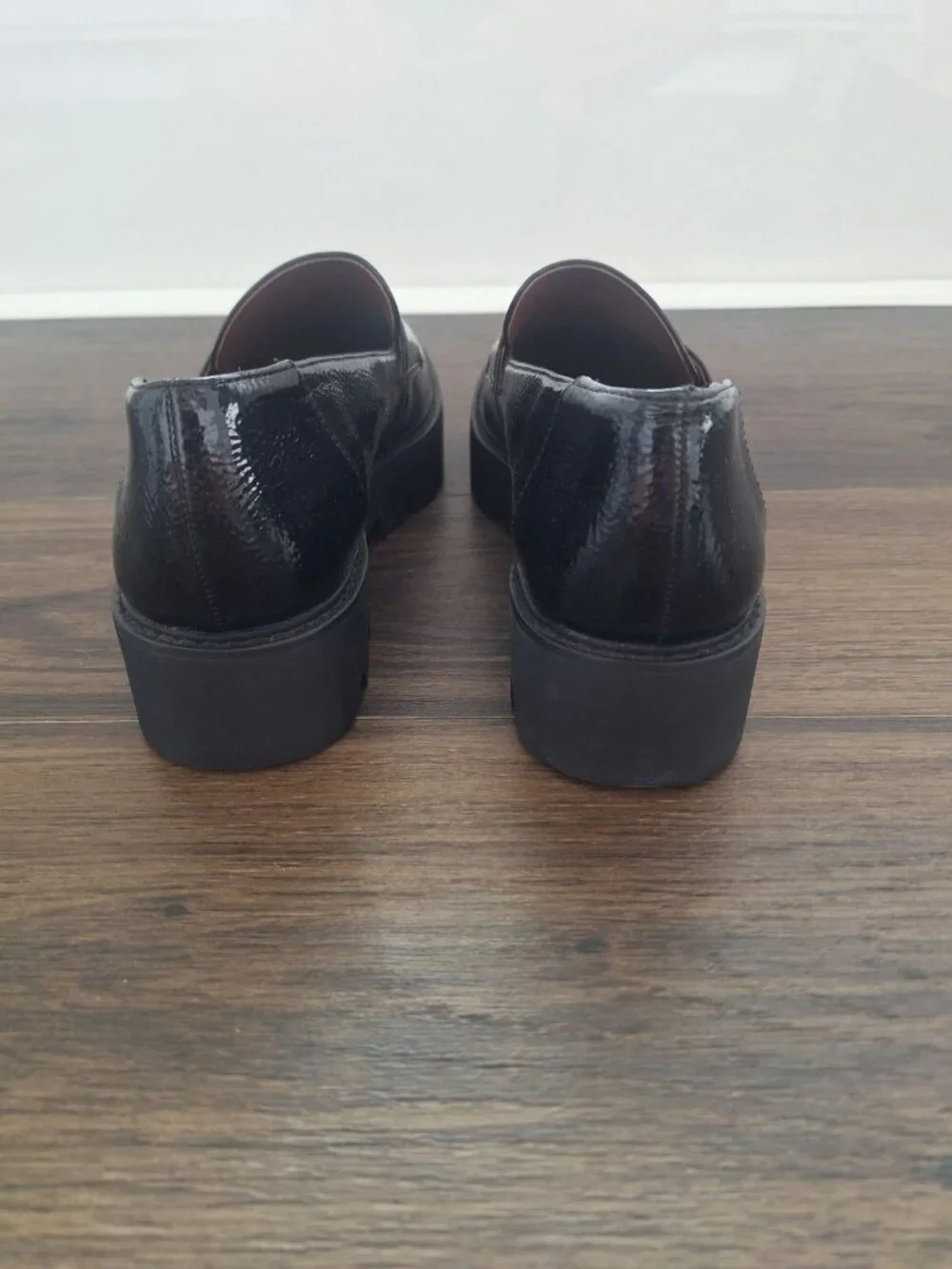 NWOT Franco Sarto Brindy Patent Leather Size 8.5 Loafers Black Lug Sole Slip On